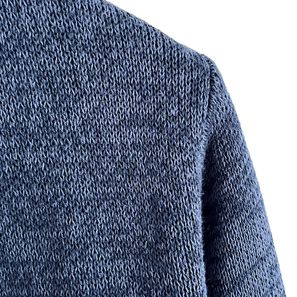 Blue Patterned Belted Shawl Cardigan Sweater - Picture 8 of 16